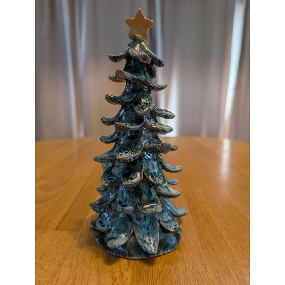 Vintage Ceramic Green Glazed Christmas Tree No Light Holes Handmade 8" X 4"